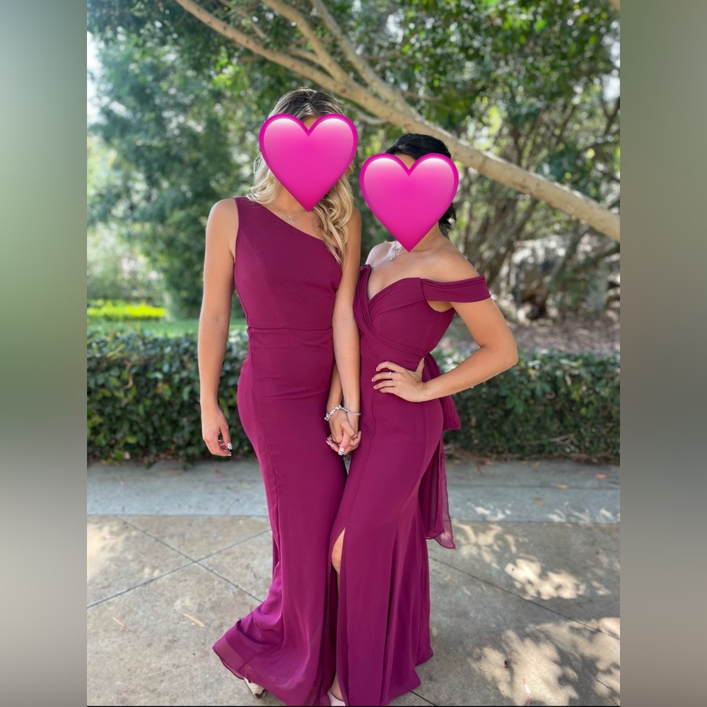 Trumpet dress with slit, lux chiffon, Dessy Collection